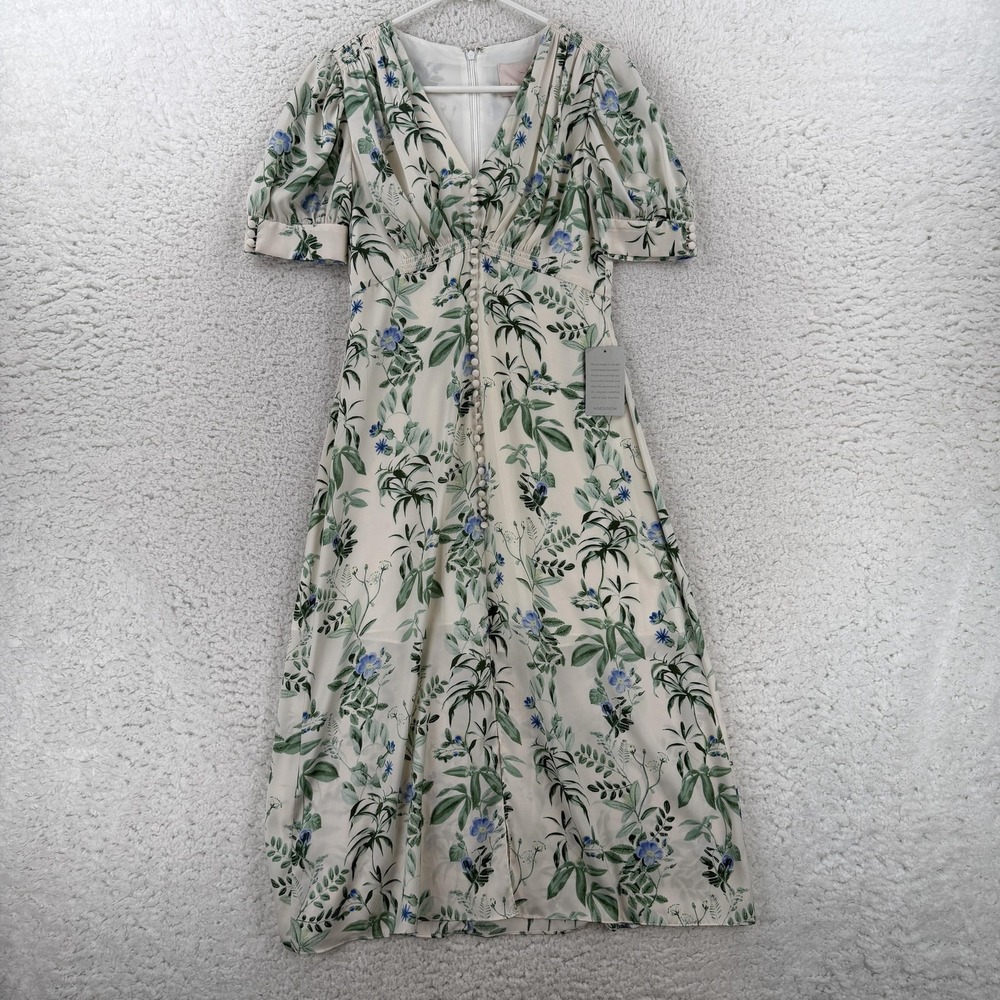 Gal Meets Glam Womens 2 White Floral V Neck Button Front Midi Dress K0044M